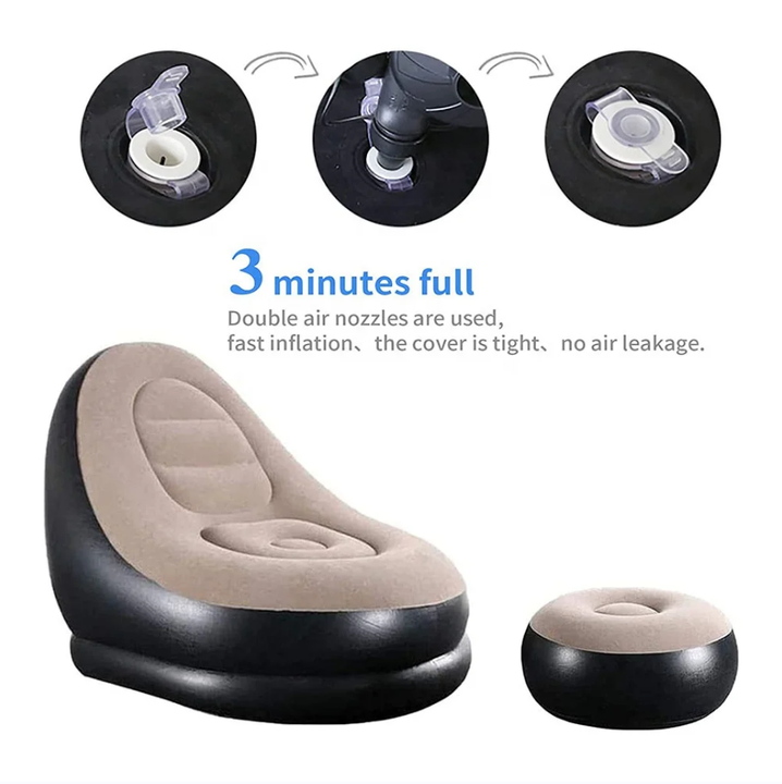 Outdoor Inflatable Sofa Flocked With Footrest Inflatable Chair Ottoman Inflatable Sofa Office Soft Leisure Nap Sofa Foot Pad