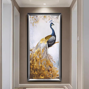 Peint à la main texturé beau paon moderne verre mur Art décorations peinture pour la maison mur Arts suspendus - Product Image 5