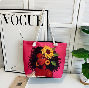 Original Hand-painted West African Style Canvas Tote <strong>Bag</strong>, Cartoon Pattern, Large Capacity, New Multi-functional Storage <strong>Bag</strong> - Product Image 2