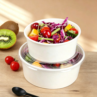 Bols à salade jetables en papier de qualité alimentaire supérieure avec couvercles en PP, compatibles micro-ondes, étanches, écologiques, personnalisables (couleur et logo), empilables