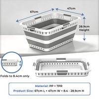 Panier à linge pliable et rétractable de 58 L, grand panier à linge portable en plastique PP gris