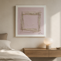 Peinture d'art abstrait personnalisée avec des lignes dorées sur un fond rose, décor mural en bois rayé, peintures décoratives pour la maison