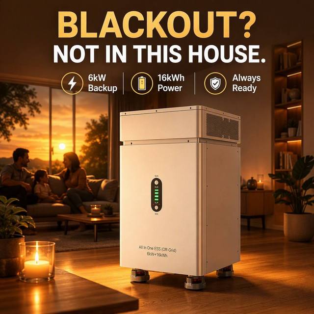 Emergency Whole Home Backup Power 6KW 16KWh LiFePO4 Battery Stackable All-in-One Solar System Pure Sine Wave Blackout Protection