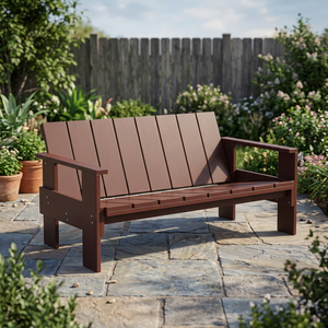 Banc de relaxation extérieur en bois de mahogany massif, 3 places, avec lattes, pour patio - Product Image 3