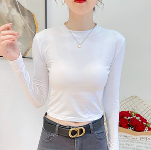 T-shirts courts à manches longues en tricot pour femmes, style streetwear, avec logo personnalisé, 95% coton, 5% élasthanne, coupe ajustée, écologiques et respirants - Product Image 1