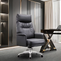 Chaise de bureau de direction moderne ergonomique pivotante de luxe en cuir véritable avec cadre en acier inoxydable et hauteur réglable