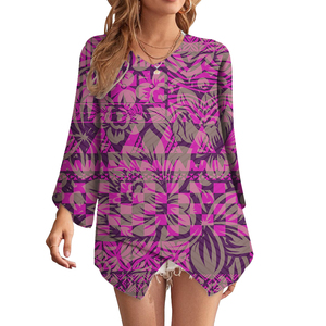 Chemisier à la mode personnalisé hauts et chemisiers à manches longues Samoa <span class=keywords><strong>tatouage</strong></span> Tribal imprimé polynésien femmes Blouses et chemises - Product Image 2