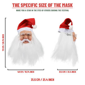Topeng Santa Claus Natal yang Realistis, Aksesoris Kostum Natal dengan Topi Santa Merah dan Jenggot, Topeng Lateks untuk Pesta - Product Image 6