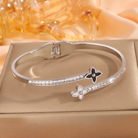 Bracelet jonc trèfle à quatre feuilles avec zircon, acier inox plaqué or 18K, bijou cadeau tendance femme