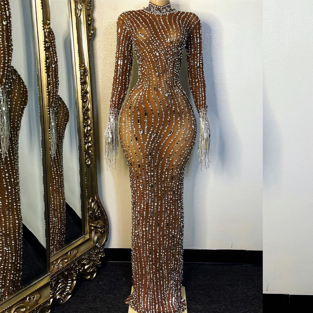 Shop High Quality Crystal Applique Fringe Cuffs Dresses