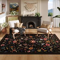 Tapis floral médaillon vintage 8x10 noir, grand, lavable, antidérapant pour salon, ferme, salle de jeux pour enfants, décoration intérieure