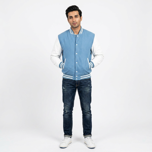 Custom <b>Long</b> Sleeve <b>Men's</b> Genuine Leather Casual Varsity <b>Jacket</b> with Print Pattern Breathable Winter High Quality Wholesale Price - Product Image 1