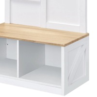 Arbre de hall moderne en chêne blanc avec banc de miroir pleine longueur et lampe de rangement pour chaussures ouvertes