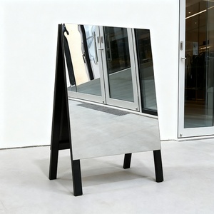 Portable Outside <b>Mirrored</b> Stainless Steel A-frame Double-sided Folding a Frame Sidewalk Sign Stand Sandwich Board - Product Image 1