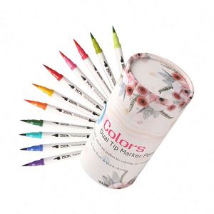 Wholesale 60-<b>Color</b> Dual Nib Water Colour Brush <b>Pen</b> Set Cylinder Paper Tube Package for Kids Drawing Art Markers Factory Price - Product Image 1