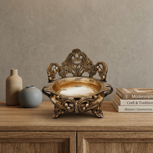 Modern Style Handcrafted Brass Uruli Bowl <b>Elephant</b> <b>Decor</b> Gold-Plated Through-Carved Hard Enamel Letterpress Printed Angel Style - Product Image 1