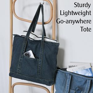<span class=keywords><strong>Sac</strong></span> fourre-tout d'épicerie imperméable écologique personnalisé sacs à provisions à fermeture éclair en denim uni à motif de points à bas <span class=keywords><strong>prix</strong></span> pour les achats à la plage - Product Image 5