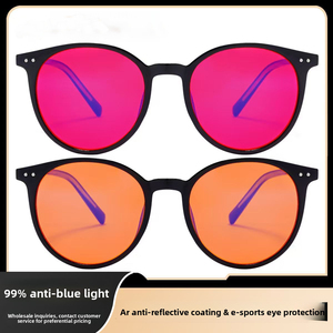 Vente en gros de lunettes de jeu pour <span class=keywords><strong>ordinateur</strong></span> à monture ronde TR90 pour hommes et femmes, lunettes <span class=keywords><strong>anti</strong></span>-lumière bleue à 99% avec verres teintés en rouge - Product Image 2