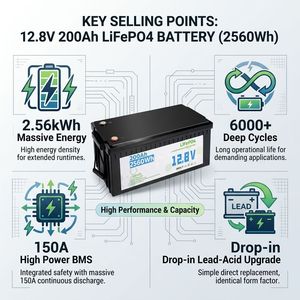 Batterie de stockage d'énergie LiFePO4 12V 200Ah 2560Wh 6000+ cycles pour bateaux solaires, voiturettes de golf, adaptée aux familles africaines - Product Image 3