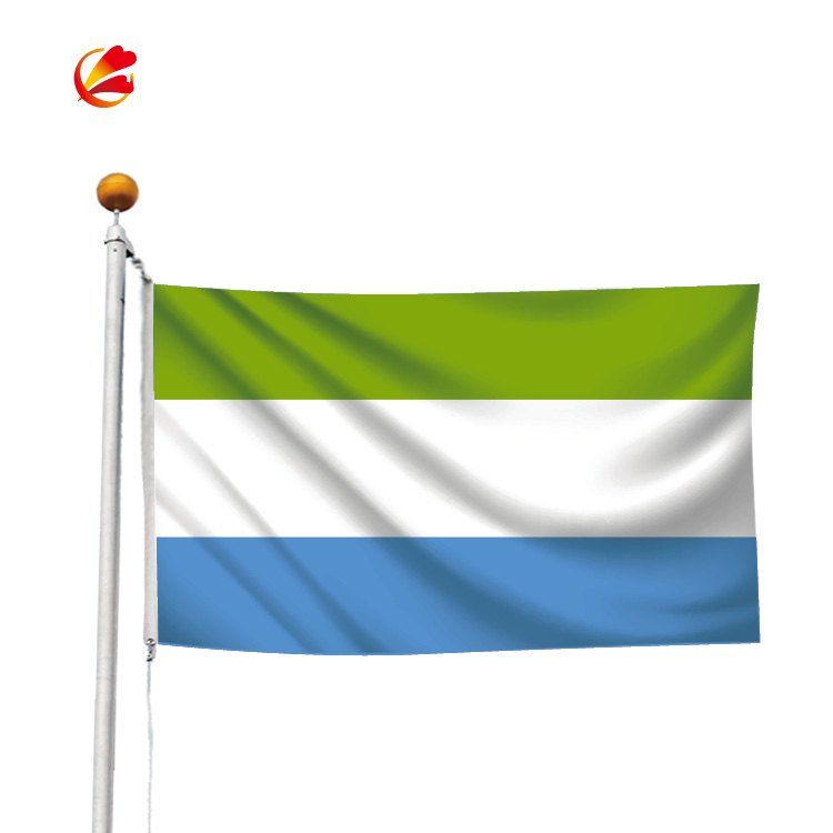 Drapeau de pays en polyester de qualité vert blanc bleu drapeau national de la Sierra Leone