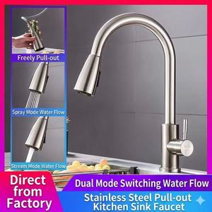 <span class=keywords><strong>Robinet</strong></span> de cuisine moderne rotatif avec douchette extractible flexible en acier inoxydable, eau chaude et froide - Product Image 4