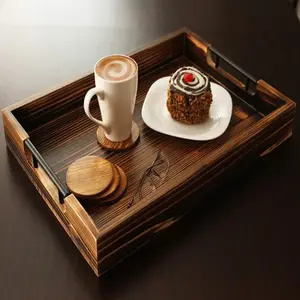 OEM e ODM vassoio per alimenti in legno di alta qualità con manici per caffè, tè, bevande, pane, frutta