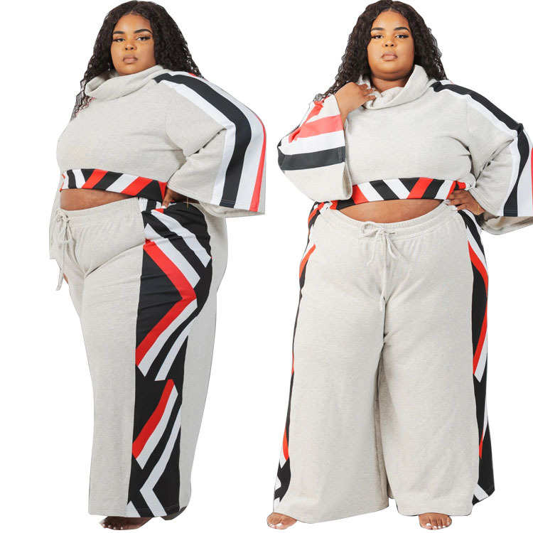 Vêtements d'été commerce extérieur pour femmes Amazon, nouvelle mode d'automne, couleur unie, ensemble à manches longues, grande taille, costume deux pièces
