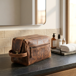 Vintage Genuine Leather Toiletry Bag Medium Size Zipper Closure Soft Handle Durable Cosmetic <b>Case</b> for Travel - Product Image 4