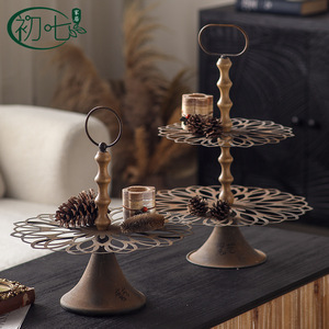 Yan Yujia Bandeja decorativa redonda de doble capa estilo bohemio con diseño de plantas, hecha a mano, para exhibición en escritorio - Product Image 4