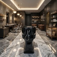 Station de lavage de cheveux haut de gamme professionnelle noire pour salon de beauté et studio capillaire de luxe