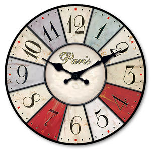 <span class=keywords><strong>Horloge</strong></span> murale ronde en patchwork sur le thème de <span class=keywords><strong>Paris</strong></span> personnalisable - Design vintage coloré pour la décoration de la maison, salon, chambre à coucher - Product Image 1