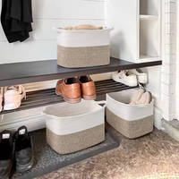 Panier à linge carré Ins Boîte de rangement Panier de rangement tissé en corde de coton Panier de rangement pour jouets divers