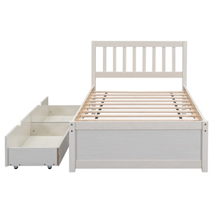 Solid Wood Single <b>Bed</b> <b>With</b> Drawers <b>White</b> <b>Storage</b> <b>Bed</b> <b>Frame</b> For Children Adults Elderly - Product Image 5