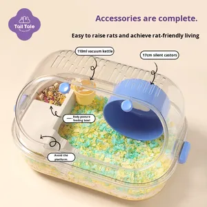 Jaula 6 en 1 con Todos los Accesorios, Rueda, Botella, Plato, Escondite, Visión Totalmente Transparente para Hámster Enano, Transportín de Viaje - Product Image 1