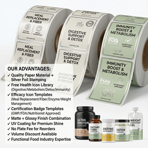 Etiqueta de Pó de Proteína em Folha Prateada Fosca, Adesivo Personalizado para Suplementos Funcionais de Enzimas e Fibras - Product Image 2