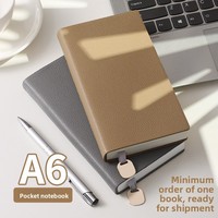 Carnet portable A6 en PU grain litchi, personnalisable avec logo, couverture épaissie, poches, reliure sans fil, design léger