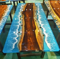 Table en résine époxy artisanale avec design plage océanique, plateau en bois naturel, table rivière unique pour la maison, le bureau, mobilier de luxe