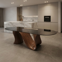 Table à manger en marbre de design italien moderne et luxueux avec surface en verre trempé pour villa