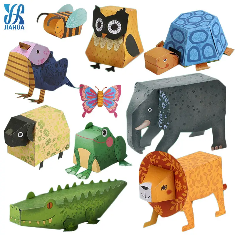 JH 3D 만화 동물 종이 접기 종이 절단 공예 종이 아트 조기 학습 교육 장난감