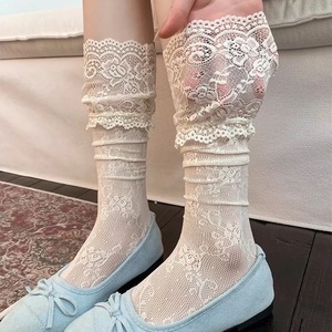 Chaussettes en dentelle pour femmes, mi-mollet, transparentes, en nylon noir, absorbant la sueur, résistantes aux odeurs, chaussettes à la mode W3181 - Product Image 2