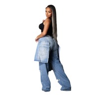 2026 En gros Été Automne Jean déstructuré pour femme, style tablier, double ceinture, effet usé, coupe droite