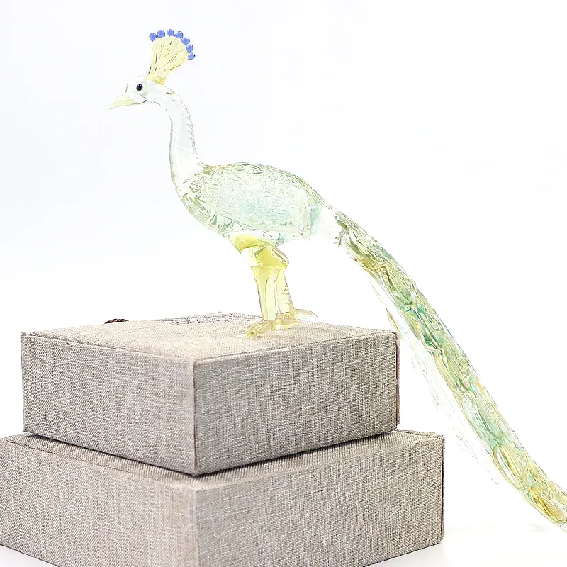 Hadiah Dekorasi Rumah Buatan Tangan Murano Lampu Kerja Kristal Dekorasi Hewan Kaca Merak Figurine