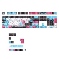 Custom PBT Keycap Set Red Blue Graffiti Silver Haired Warrior Dye Sublimation Full Set for MX Mechanical Gaming Keyboard
