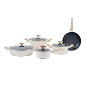 Modern Ceramic Non-Stick <b>Cookware</b> <b>Set</b> Glass Lids Bakelite Handles 10-Piece Enamel Coated Oven Dishwasher Safe for Gas <b>Induction</b> - Product Image 1