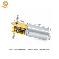 Moteur à engrenages à vis sans fin DC réversible Tengli GM1812-050 à double arbre, 5-500 tr/min, contrôle de vitesse PWM pour instrument de précision