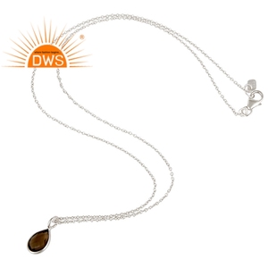 Colgante de piedras preciosas de cuarzo ahumado de circón, colgante de cadena de plata chapada en oro de 18 quilates, proveedor de joyería, Colección Vintage - Product Image 2