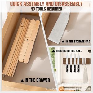 Égouttoir à nouilles en bois rond suspendu, support pour baguettes et cuillères, couleur bois naturel, assemblage requis - Product Image 3