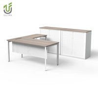 Bureau de direction moderne modulaire durable en forme de L avec armoire de rangement latérale et boîte de gestion des câbles, respectueux de l'environnement