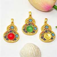 Pendentif en alliage de zinc ajouré en forme de gourde, style ethnique, avec fleur émaillée et résine incrustée, pour la création de colliers faits main