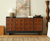 Buffet de salle à manger en bois au design géométrique rétro de luxe, meuble de rangement de style mid-century modern